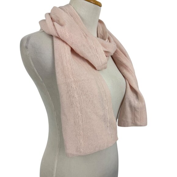 Tahari Women's Cashmere Scarf Cable Knit Light Pink 11x66 Soft Light Weight - Picture 2 of 6